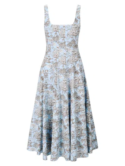 Staud Wells Striped Cotton Midi Dress In Blue