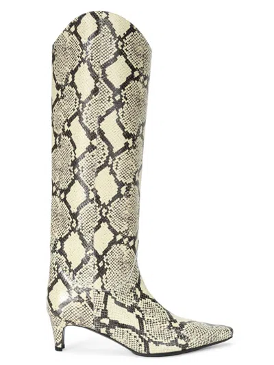 Staud Women's Western Wally Snakeskin Leather Boots In Green