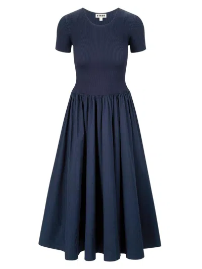 Staud Women's Ysabel Ribbed A-line Midi-dress In Blue