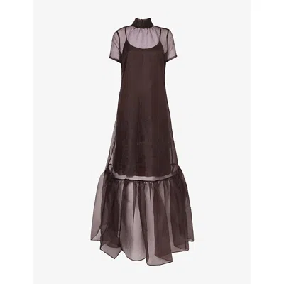 Staud Womens Calluna High-neck Organza Maxi Dress Earth In Brown