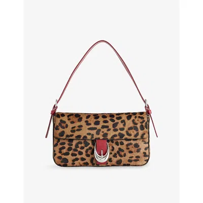 Staud Womens Cheetah Harlow Leopard Leather Shoulder Bag In Brown