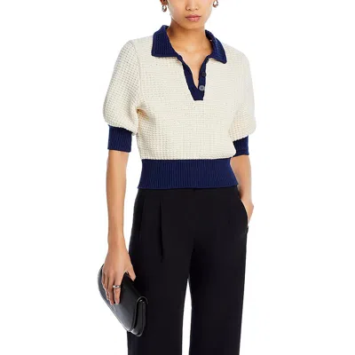 Staud Womens Colorblock Cotton Pullover Sweater In Ivory Navy