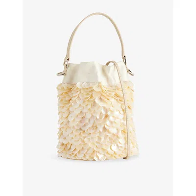 Staud Womens Cream Lila Mini Pearl Oyster Shell Bucket Bag In White