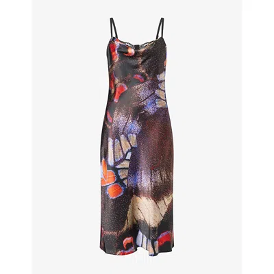 Staud Womens Evangeline Silk Midi Dress Butterfly Fuchsia In Blue