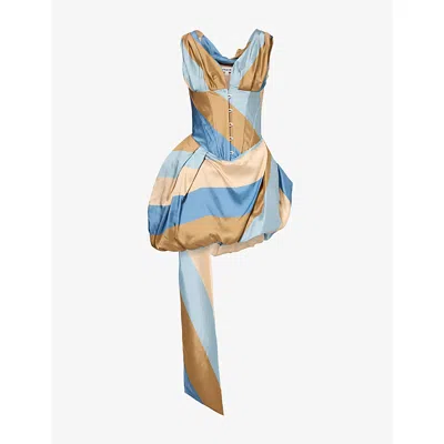 Staud Womens Fabianne Stripe Silk Mini Dress Desert Stripe In Blue