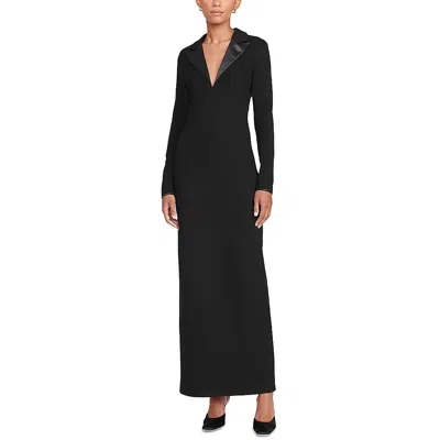 Staud Womens Faux Leather Collar Long Sleeve Maxi Dress In Black