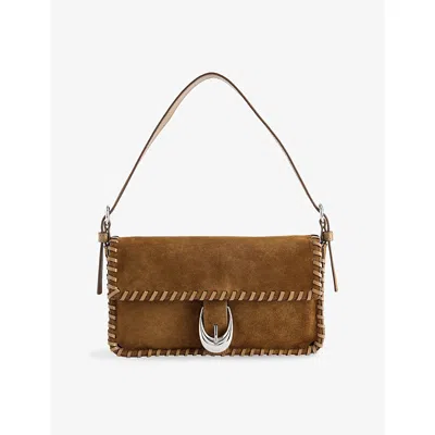 Staud Womens Harlow Suede Shoulder Bag Cigar
