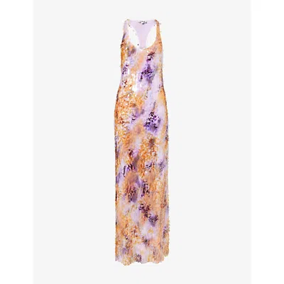 Staud Womens Juanita Racerback Sequin Maxi Dress Afterglow In Multi