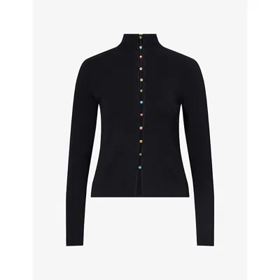 Staud Womens Marianne Button Knit Top Black Bl