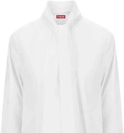 Staud Womens Maryn Tie Neck Long Sleeve Cotton Poplin Mini Shirtdress In White