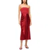 Staud Wayfaring Strapless Gathered Satin And Ponte Midi Dress In Multi