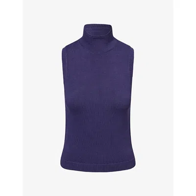 Staud Womens Montclair Mock-neck Knit Top Midnight Mdn In Purple