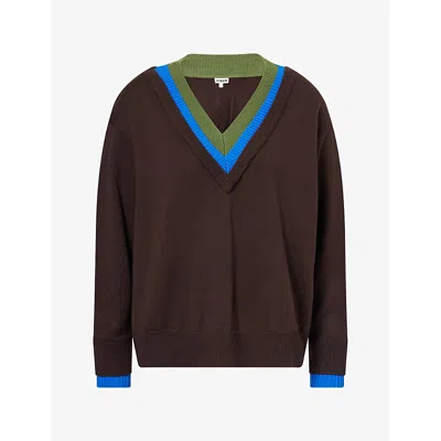 Staud Womens Norman Triple-layer Neckline Wool Knit Jumper Dark Oak Multi
