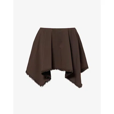 Staud Womens Tyra Asymmetric Woven Mini Skirt Earth Ear
