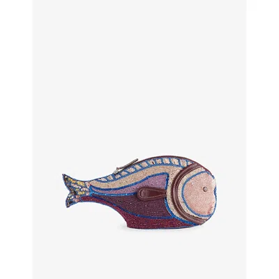 Staud Womens Ultraviolet Pesce Beaded Clutch Bag In Purple