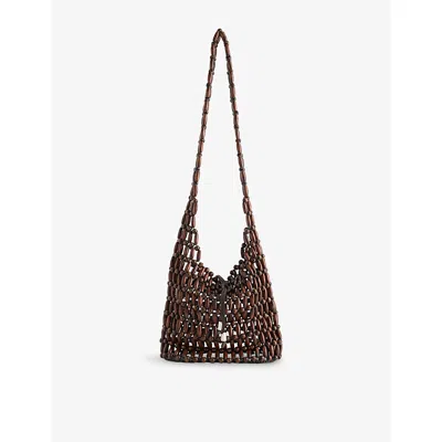 Staud Womens Wood Beads Coronado Beaded Shoulder Bag In Brown