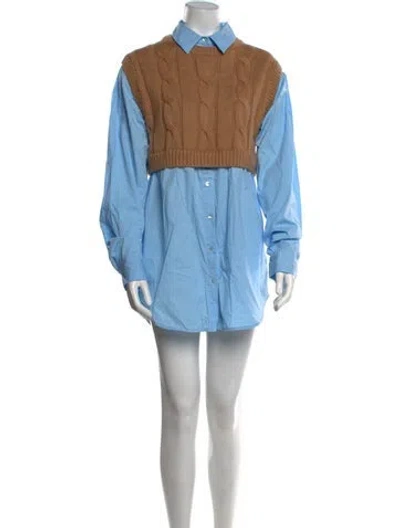 Pre-owned Staud Wool Colorblock Pattern Sweater In Blue