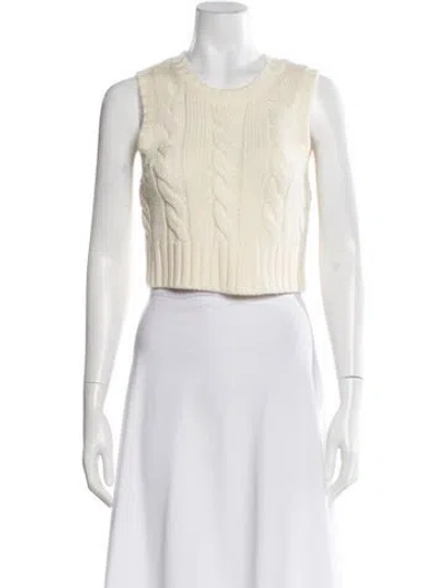 Pre-owned Staud Wool Crew Neck Crop Top In Neutral