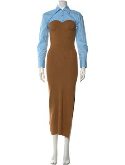 Pre-owned Staud Wool Long Dress In Brown