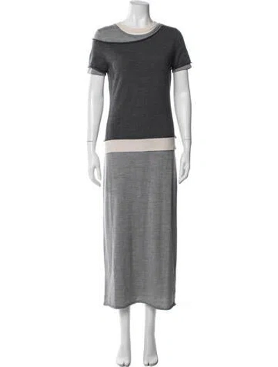 Pre-owned Staud Wool Long Dress In Grey/neutrals