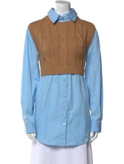 Pre-owned Staud Wool Long Sleeve Button-up Top In Blue