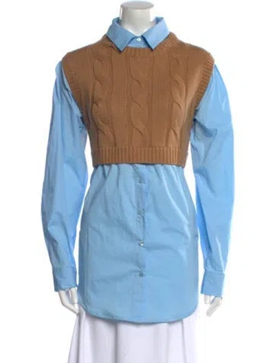 Pre-owned Staud Wool Long Sleeve Button-up Top In Blue