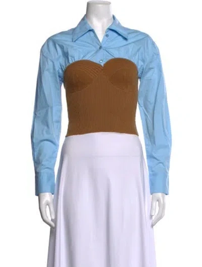 Pre-owned Staud Wool Long Sleeve Button-up Top In Blue