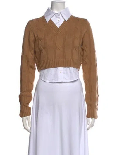 Pre-owned Staud Wool Long Sleeve Crop Top In Brown