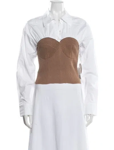Pre-owned Staud Wool Long Sleeve Crop Top W/ Tags In Brown/white