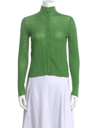 Pre-owned Staud Wool Mock Neck Button-up Top In Green