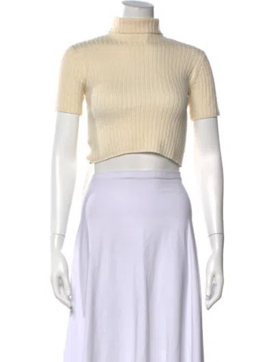 Pre-owned Staud Wool Mock Neck Crop Top In Neutrals