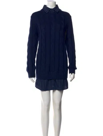 Pre-owned Staud Wool Mock Neck Sweater In Blue