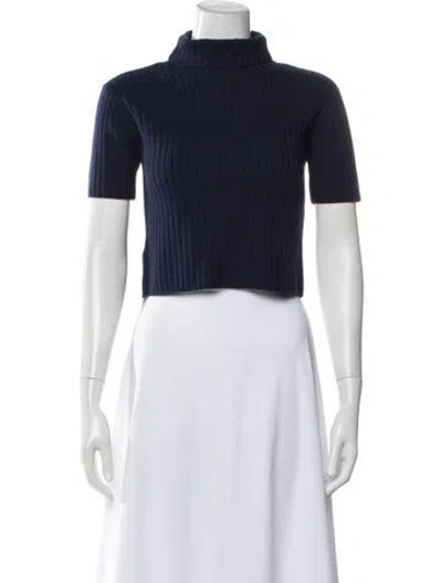 Pre-owned Staud Wool Mock Neck Sweater In Blue