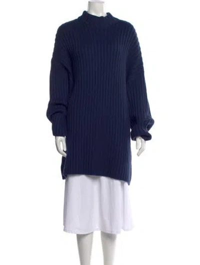 Pre-owned Staud Wool Mock Neck Sweater In Blue