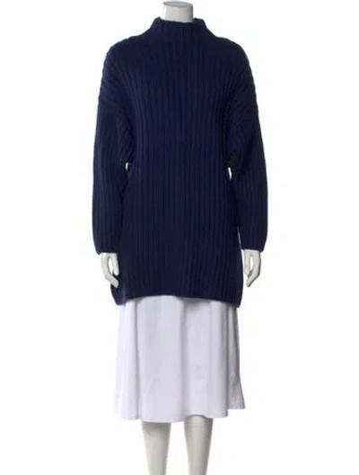 Pre-owned Staud Wool Mock Neck Sweater In Blue
