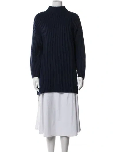 Pre-owned Staud Wool Mock Neck Sweater In Blue