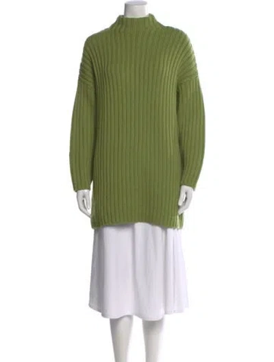 Pre-owned Staud Wool Mock Neck Sweater In Green