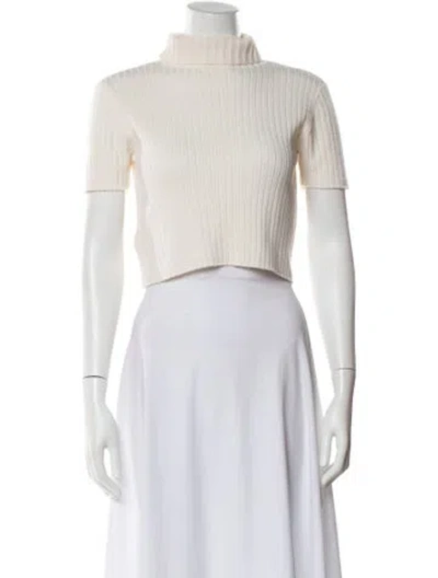 Pre-owned Staud Wool Mock Neck Sweater In White