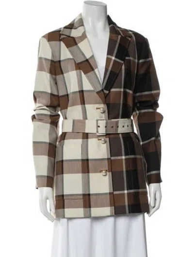 Pre-owned Staud Wool Plaid Print Coat In Brown/neutrals