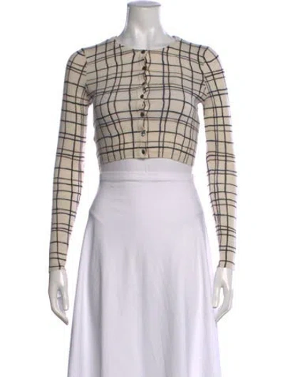 Pre-owned Staud Wool Plaid Print Sweater In Neutrals