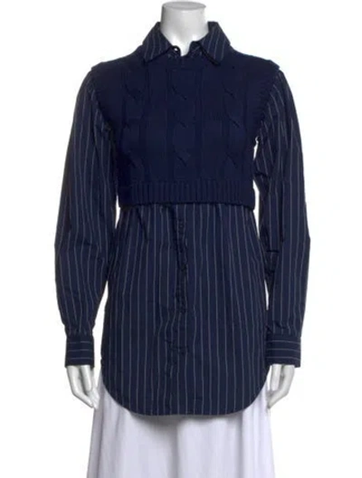 Pre-owned Staud Wool Striped Button-up Top In Blue