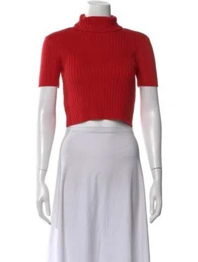 Pre-owned Staud Wool Turtleneck Crop Top In Red