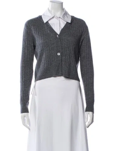 Pre-owned Staud Wool V-neck Button-up Top In Grey