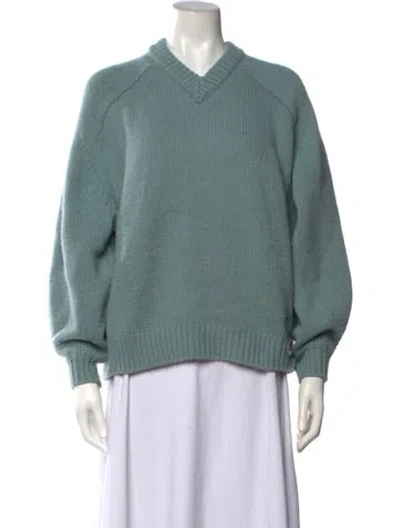 Pre-owned Staud Wool V-neck Sweater In Green