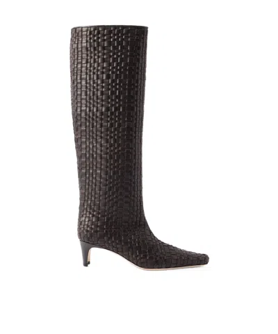 Staud Wally Woven Leather Knee Boots In Brown