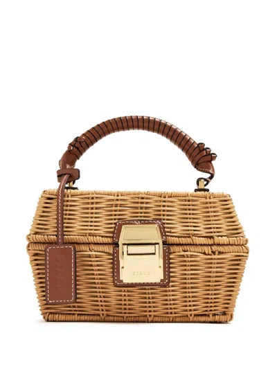 Staud Tackle Box Leather-trimmed Wicker Tote In Nat Natural