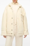 Staud + Wrangler Faux Shearling & Denim Trucker Jacket In Cream
