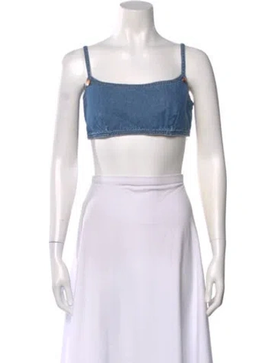 Pre-owned Staud Square Neckline Sleeveless Crop Top W/ Tags In Blue