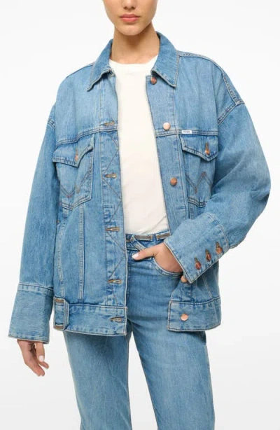 Staud + Wrangler The Biggest Denim Trucker Jacket In Mid Blue