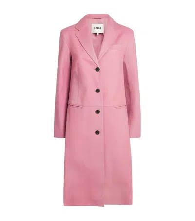 Staud Wyatt Leather Trench Coat In Pink